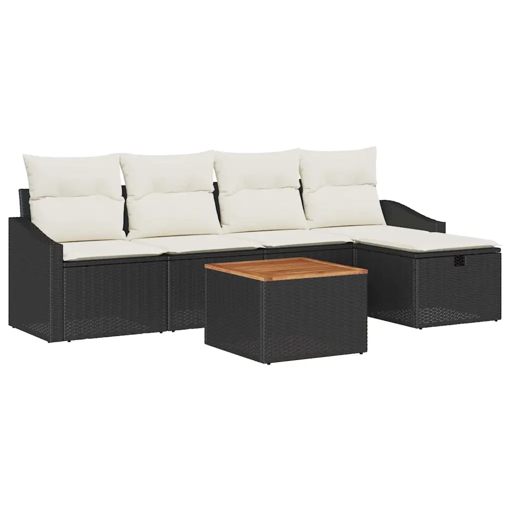 Set Divano da Giardino con cuscino 6 pcs Nero polyrattan