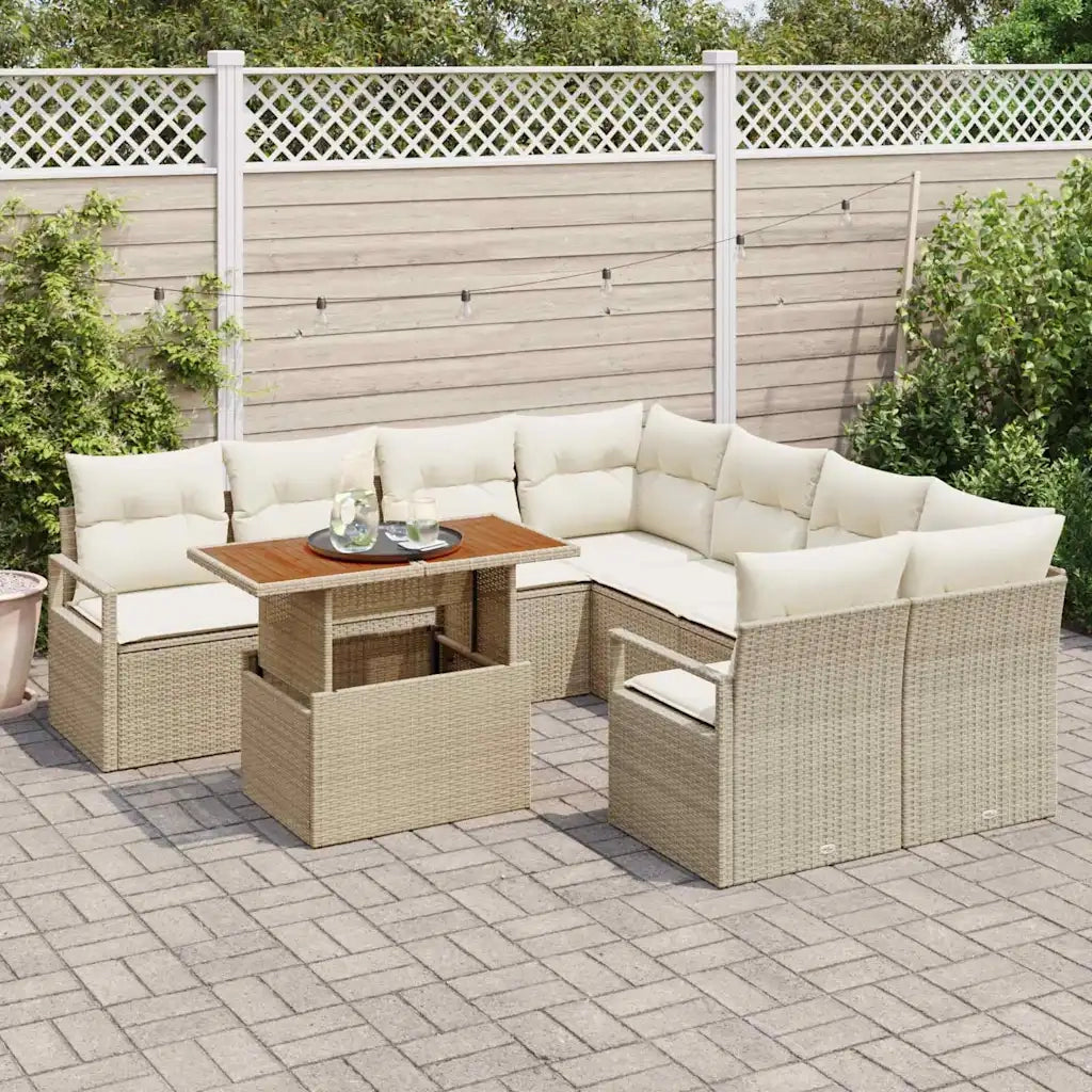 Set da Pranzo per Giardino con cuscino 9 pcs Beige e Crema