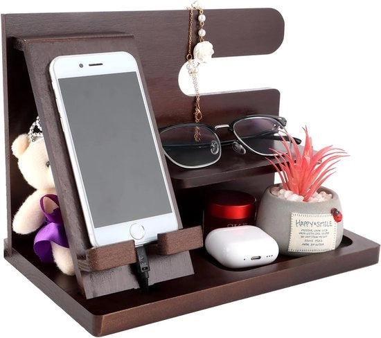 Pannello Docking per Telefono in Legno - Organizzatore da Notte - Regalo per Uomini - Regali in Legno per Padre e Compagno - Anniversario - Natale