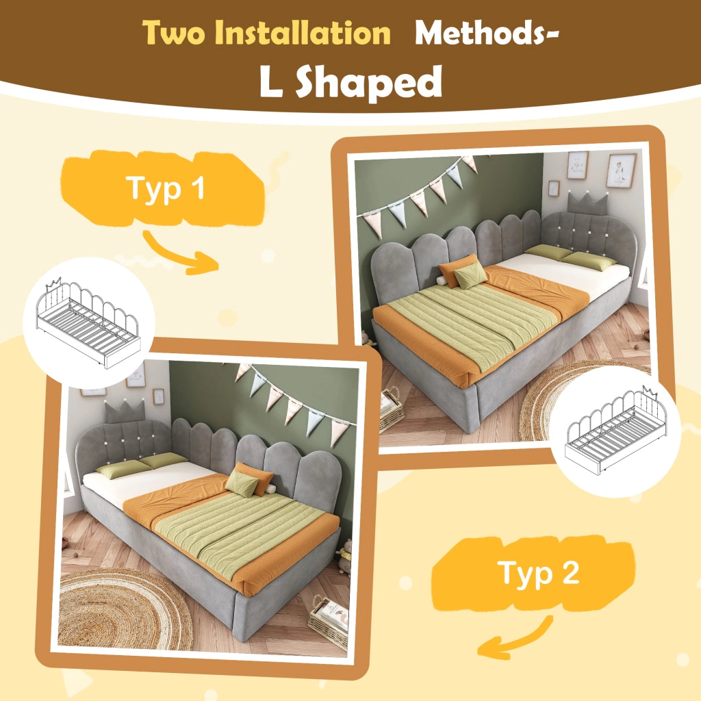 DESMIU Letto divano con letto estraibile 90 × 200 cm 1 posto con letto supplementare 90 × 190 cm, senza materasso, velluto, grigio