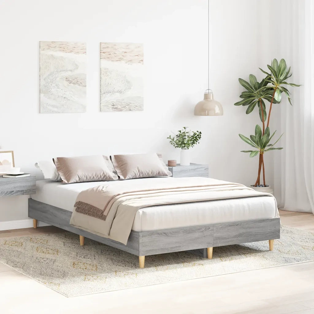 Letto matrimoniale | Letto per adulti | Giroletto senza Materasso Grigio Sonoma 135x190cm in Truciolato