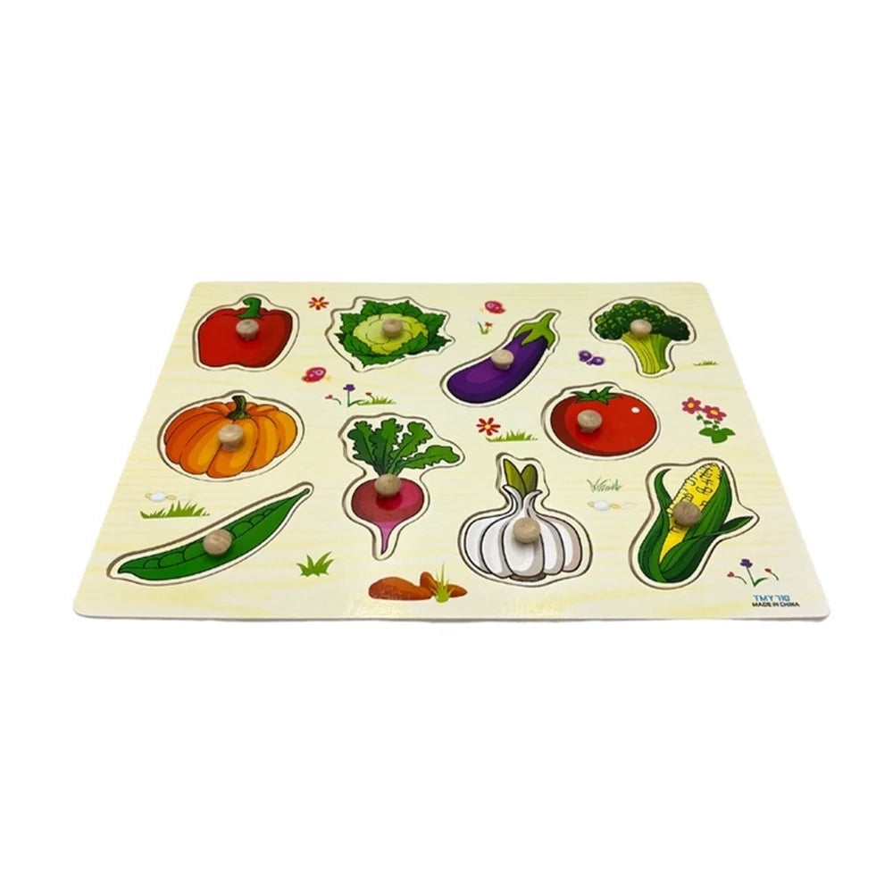 Trade Shop - Puzzle A Incastro Tema Verdure Gioco Educativo In Legno Per Bambini Con Pomelli 07534 -