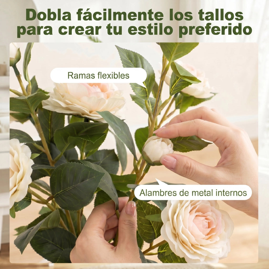 Pianta Artificiale di Camelia 65cm ¨C Xylo ¨C Fiori Seta Realistici 116 Foglie Effetto Musgo Bianco