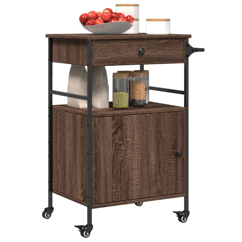 Carrello Cucina-Scaffale per Cucina Rovere Marrone 56x43x89,5 cm Legno Multistrato