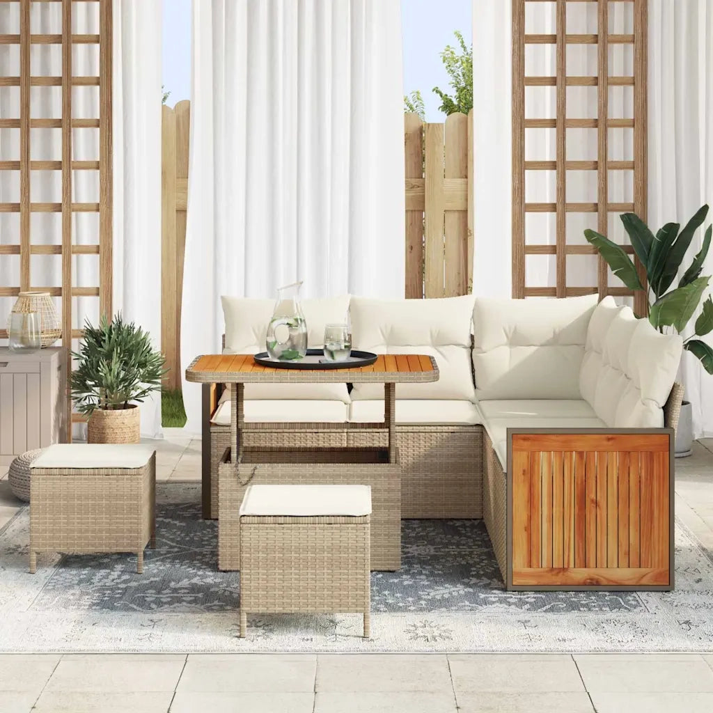 Set Divano da Giardino 9 pcs Beige e Crema polyrattan