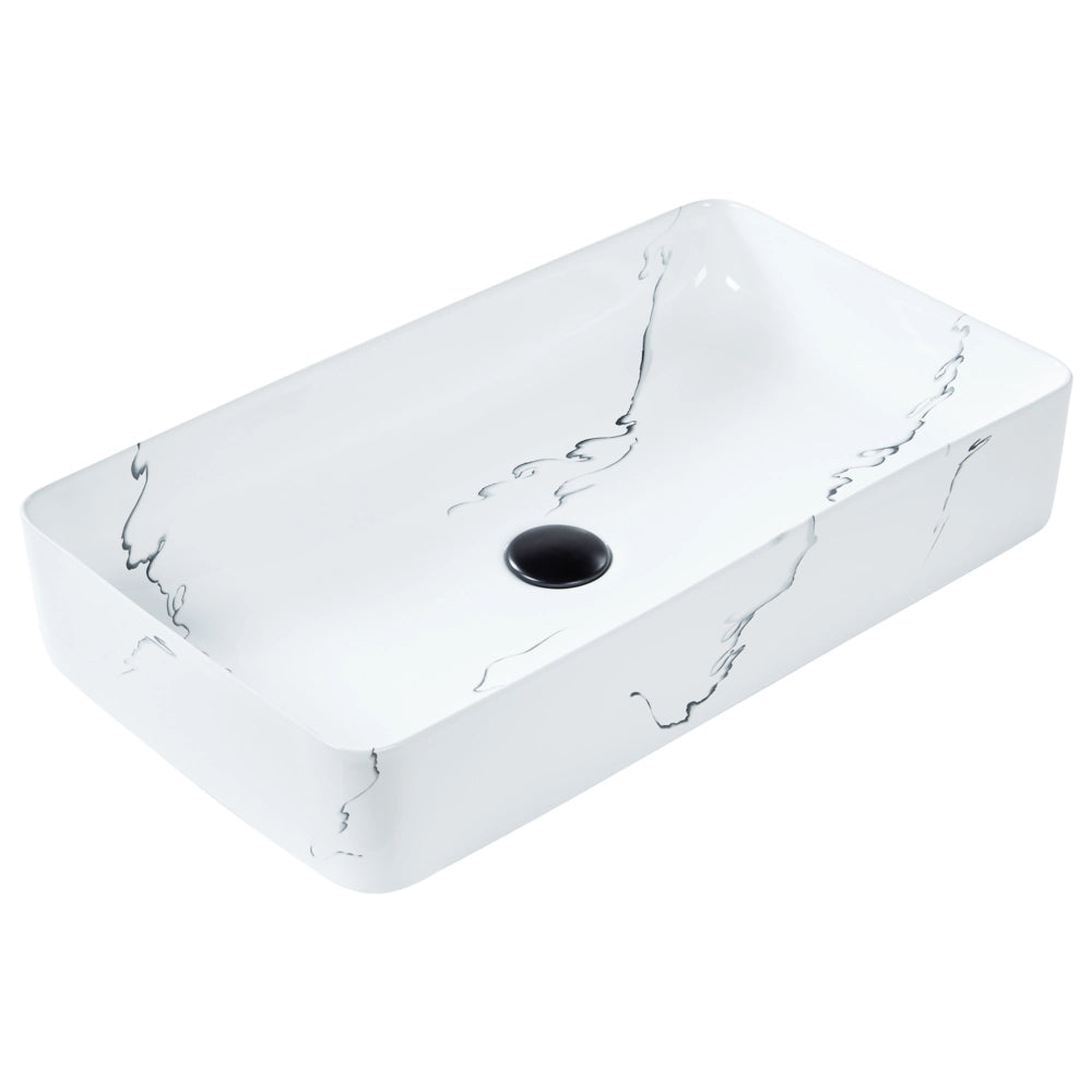 Lavabo da appoggio in ceramica bianca effetto marmo 610 x 350 mm Lavabo da bagno rettangolare stile Glam