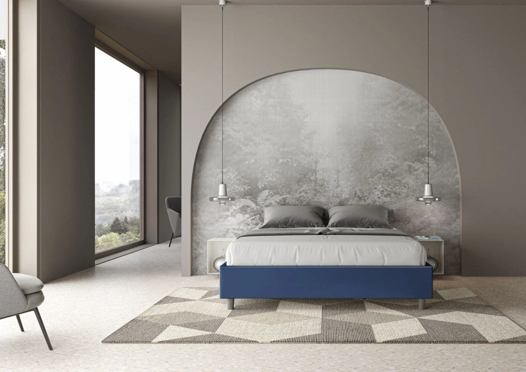 BS COM Letto matrimoniale con rete imbottito 160x190 similpelle blu