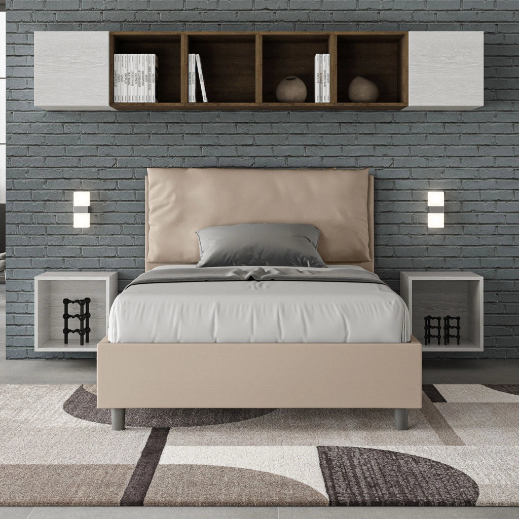 Letto 1 Piazza E Mezzo 120x200 cm con Rete Imbottito in Similpelle Antea Large Tortora