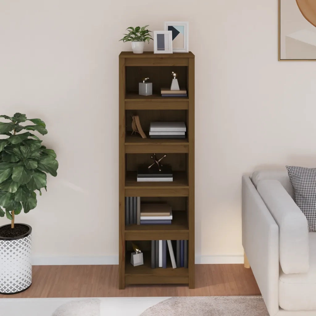 Libreria-Scaffale per Libri-Mobile di Stoccaggio Marrone Ambra 50x35x154 cm in Legno Massello di Pino