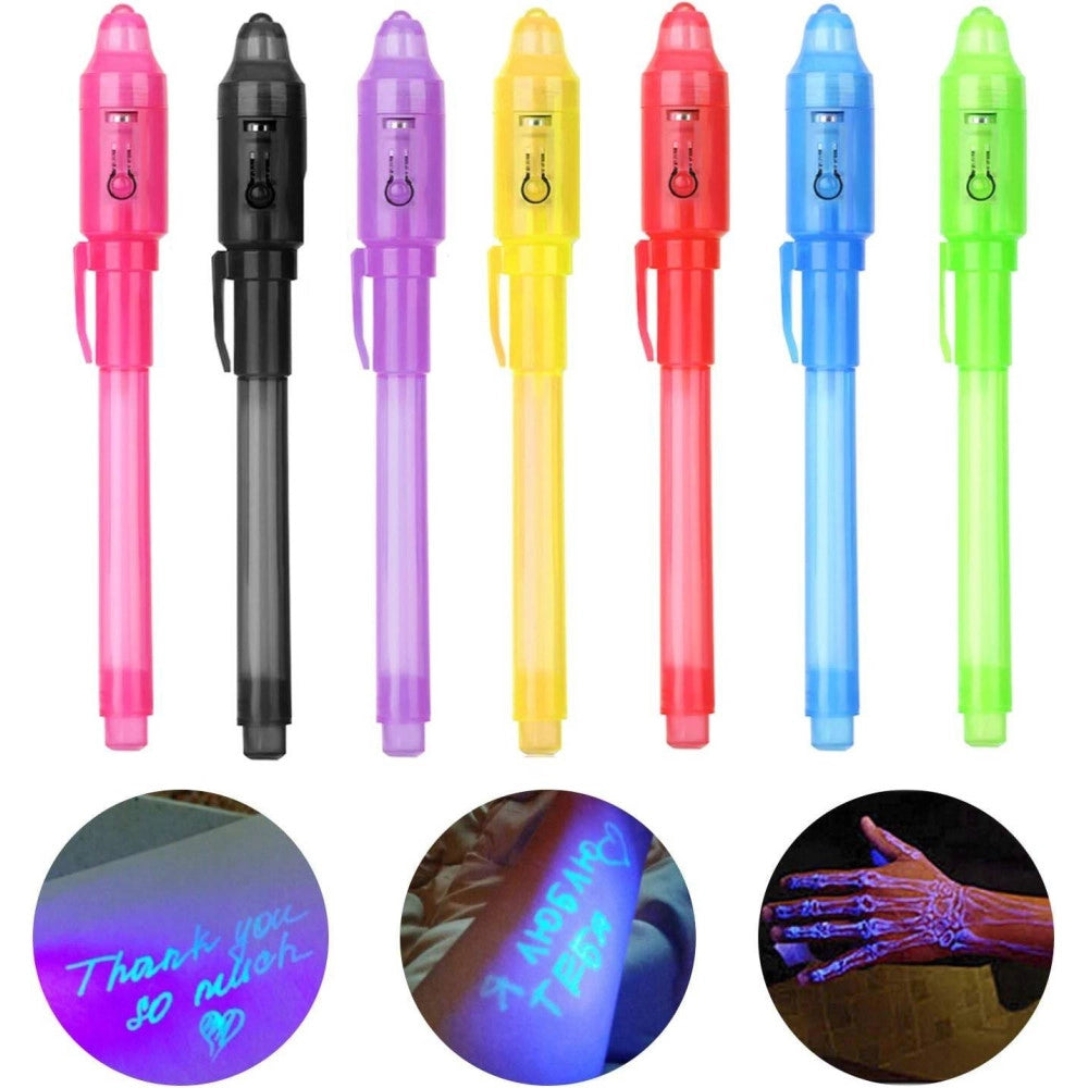 Trade Shop - Penna Magica Ad Inchiostro Invisibile Set 2 Penne Visibile Con Luce Uv Gadget -