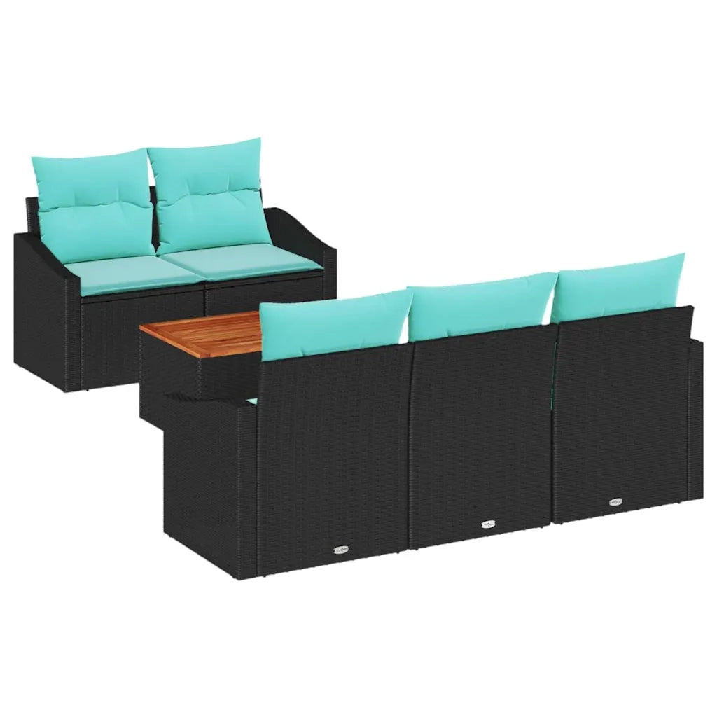 Set Divano da Giardino con cuscino 6 pcs Nero polyrattan 3347774
