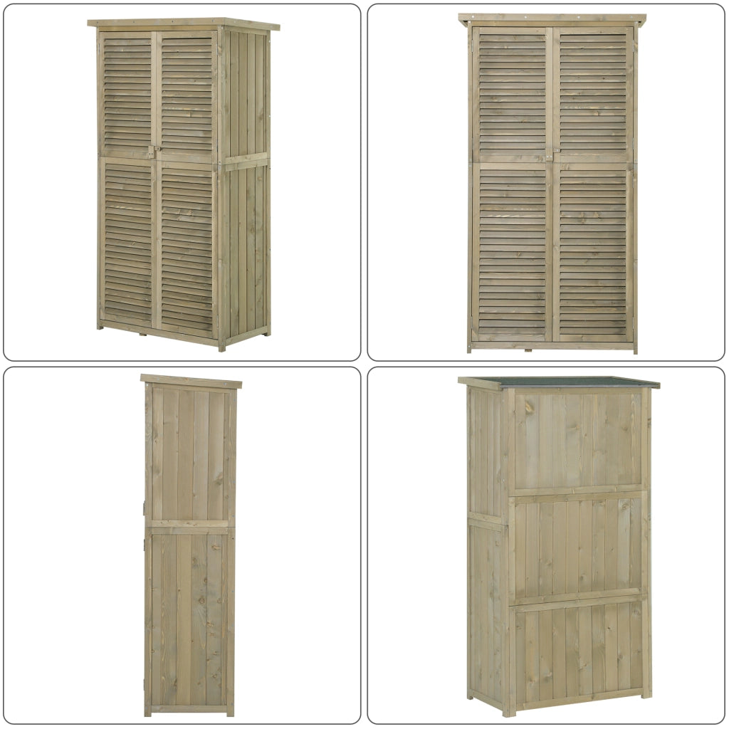 Casetta in Legno da Giardino con Tetto Impermeabile, Armadio da Esterno Porta Attrezzi da Giardino con 4 Scompartimenti, 87x46.5x160cm, Grigio