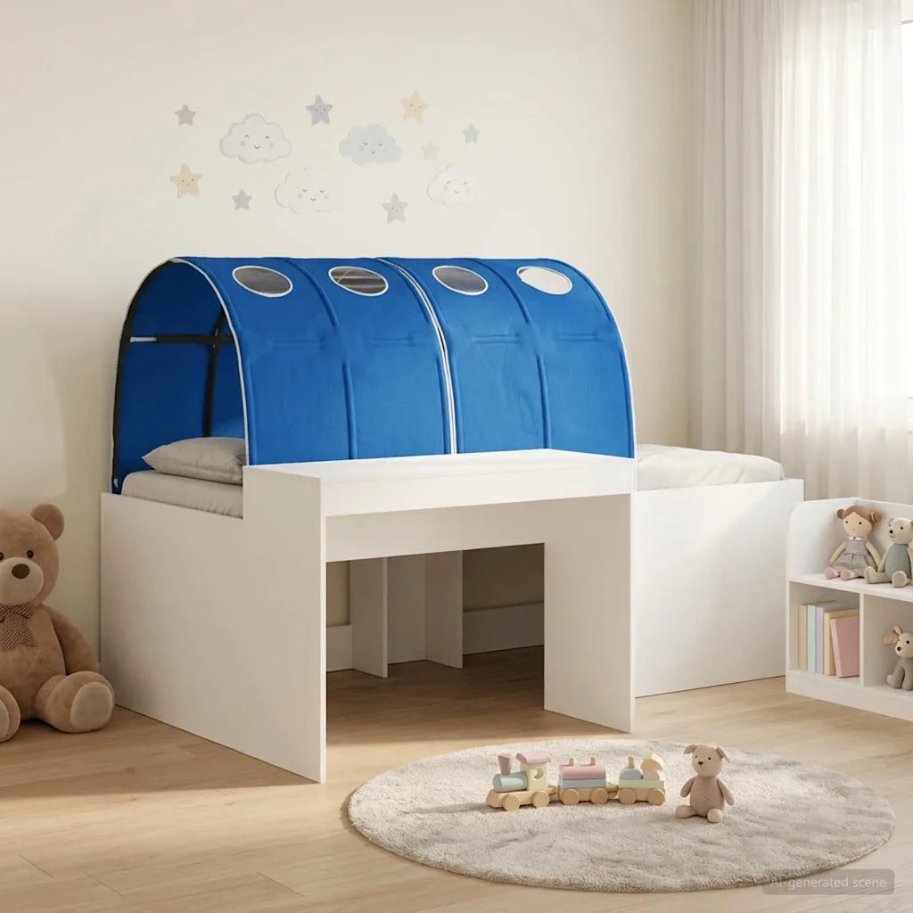 Letto alto per Bambini | Letto Infantile | Lettino con scrivania Bianco e Blu