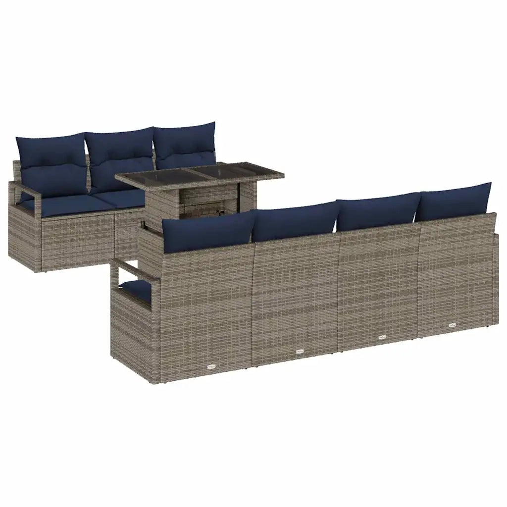 Set Divano da Giardino 8 pcs Grigio e Blu Navy polyrattan 3348771