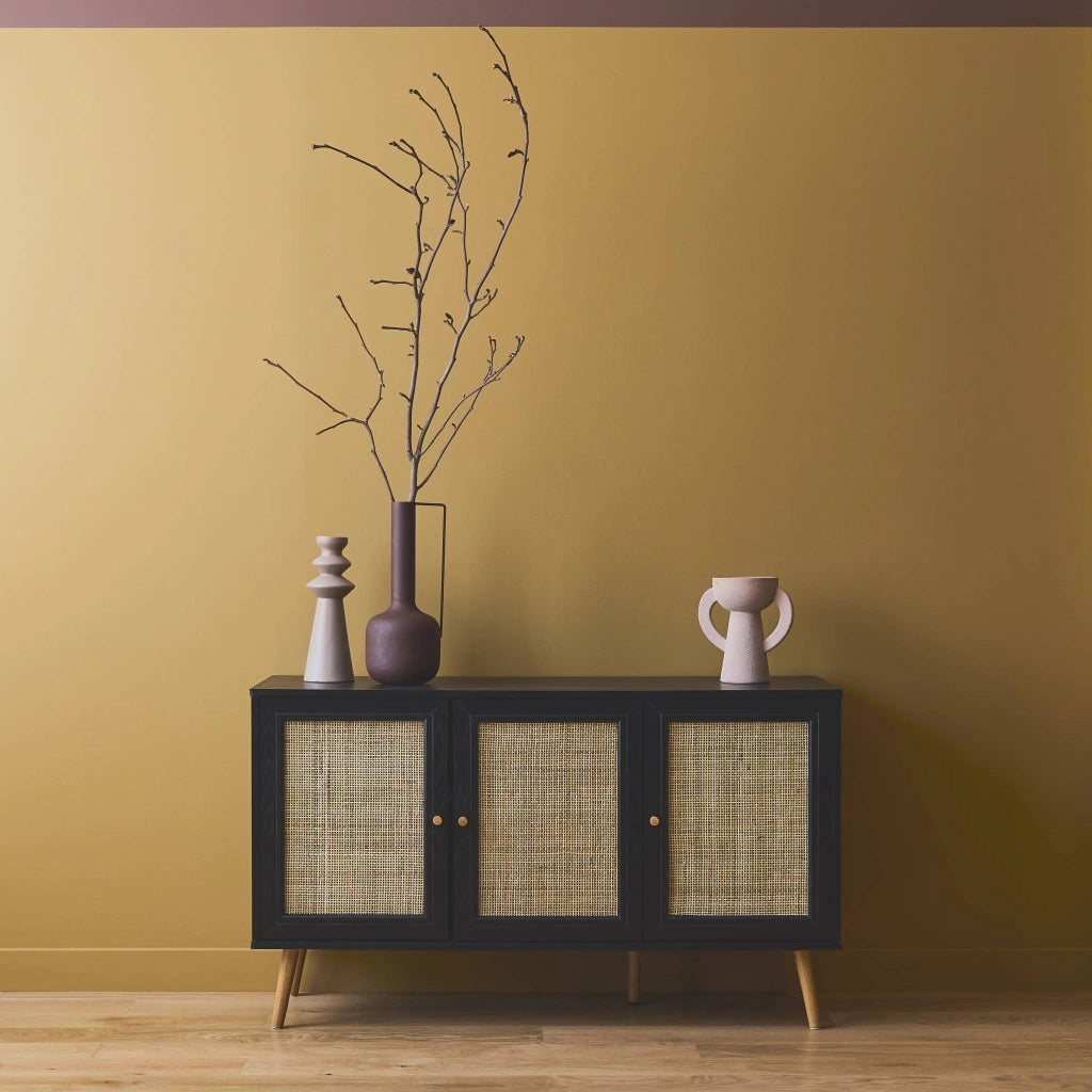 Credenza 3 ante in cannage, 120 cm, nero