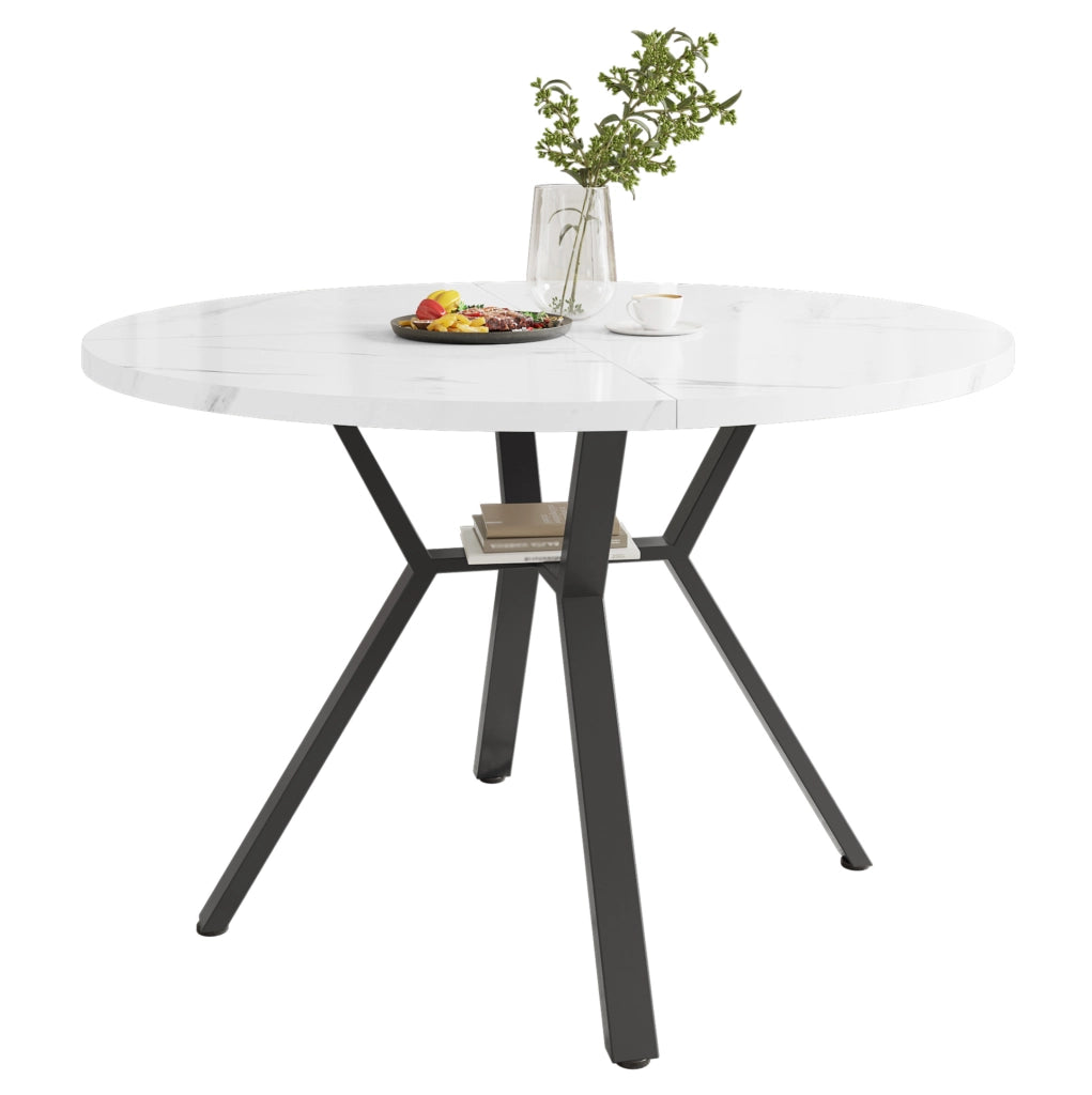 Tavolo da pranzo rotondo con struttura a X in MDF e acciaio bianco e nero