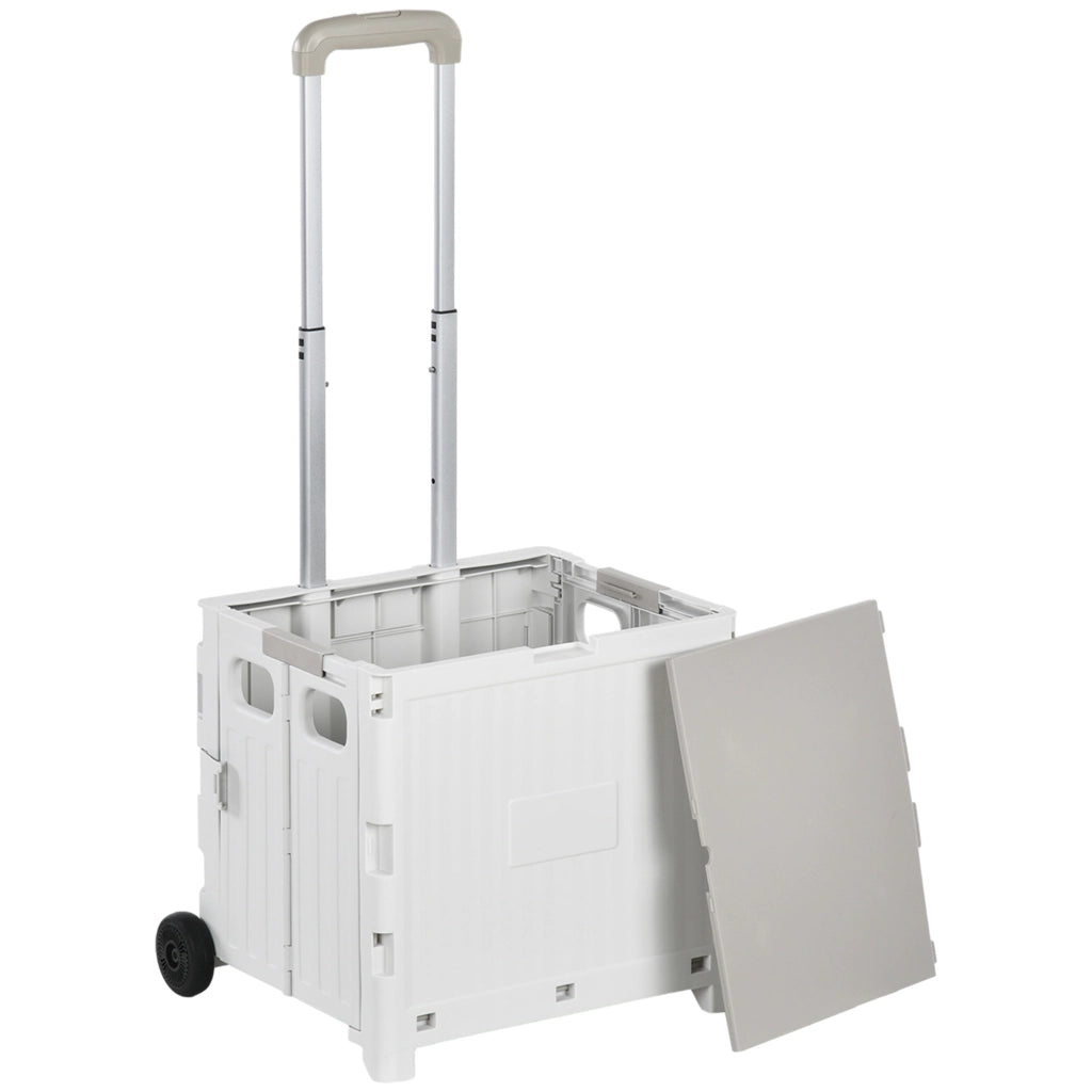 Carrello per Supermercato con 2 Ruote e Manico Regolabile ¨C zephmum ¨C Bianco 41,5x32,5x85 cm