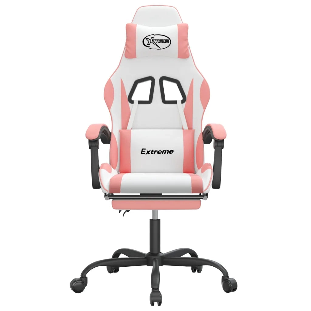 Sedia da Gaming | Sedia da e-sports con Poggiapiedi Bianco e Rosa in Similpelle