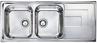 CM 010147.D1.01.2018 COMO Lavello da Incasso 2 Vasche con Gocciolatoio a Sinistra Acciaio Inox Satinato (116x50x19 cm) colore Inox Satinato