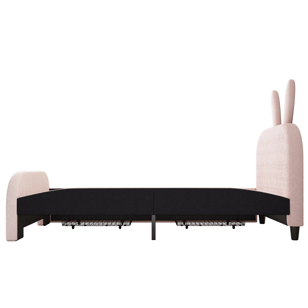 LETTO bambini 90x200 cm rosa in Plush e MDF con 2 cassetti