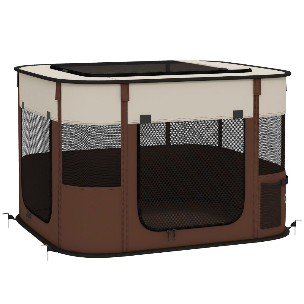 Box per Animali 74x60x45 cm con 6 Finestre 3 Porte e 2 Borse Portaoggetti in Poliestere e Acciaio Marrone