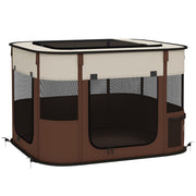 Box per Animali 74x60x45 cm con 6 Finestre 3 Porte e 2 Borse Portaoggetti in Poliestere e Acciaio Marrone