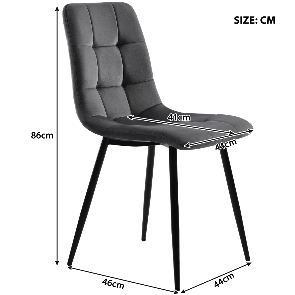 Set di 4 sedie da pranzo con schienale ergonomico e seduta imbottita con gambe in metallo in velluto grigio
