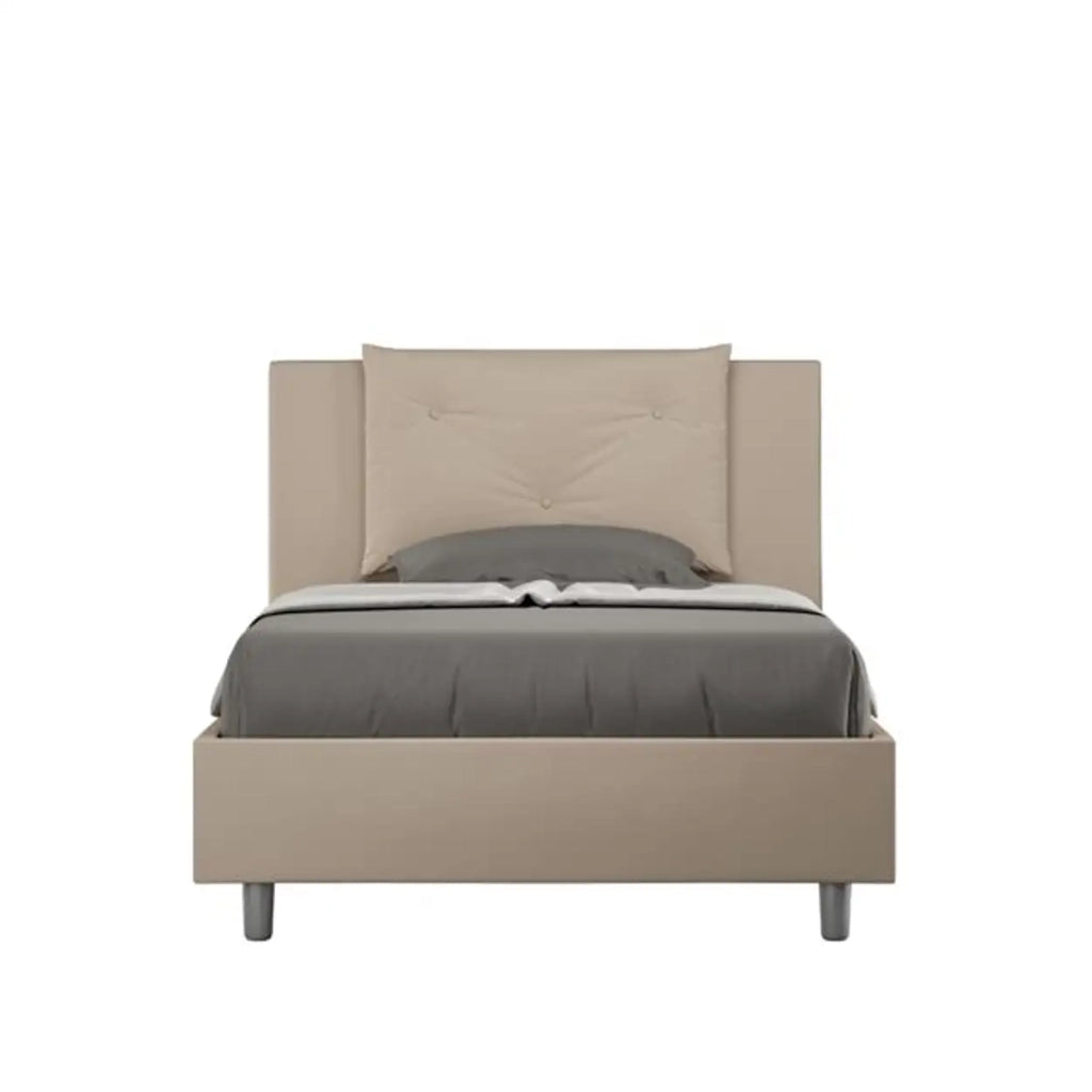 Letto una piazza e mezza con rete imbottito 120x210 similpelle tortora Appia