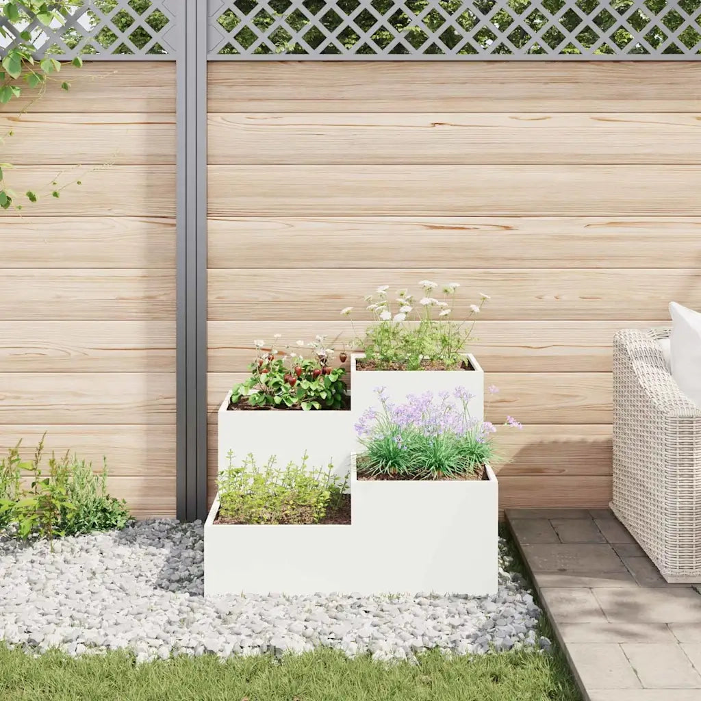 Fioriere | Cassetta per fiori | Vaso da giardino Bianco 80 x 80 x 60 cm Acciaio