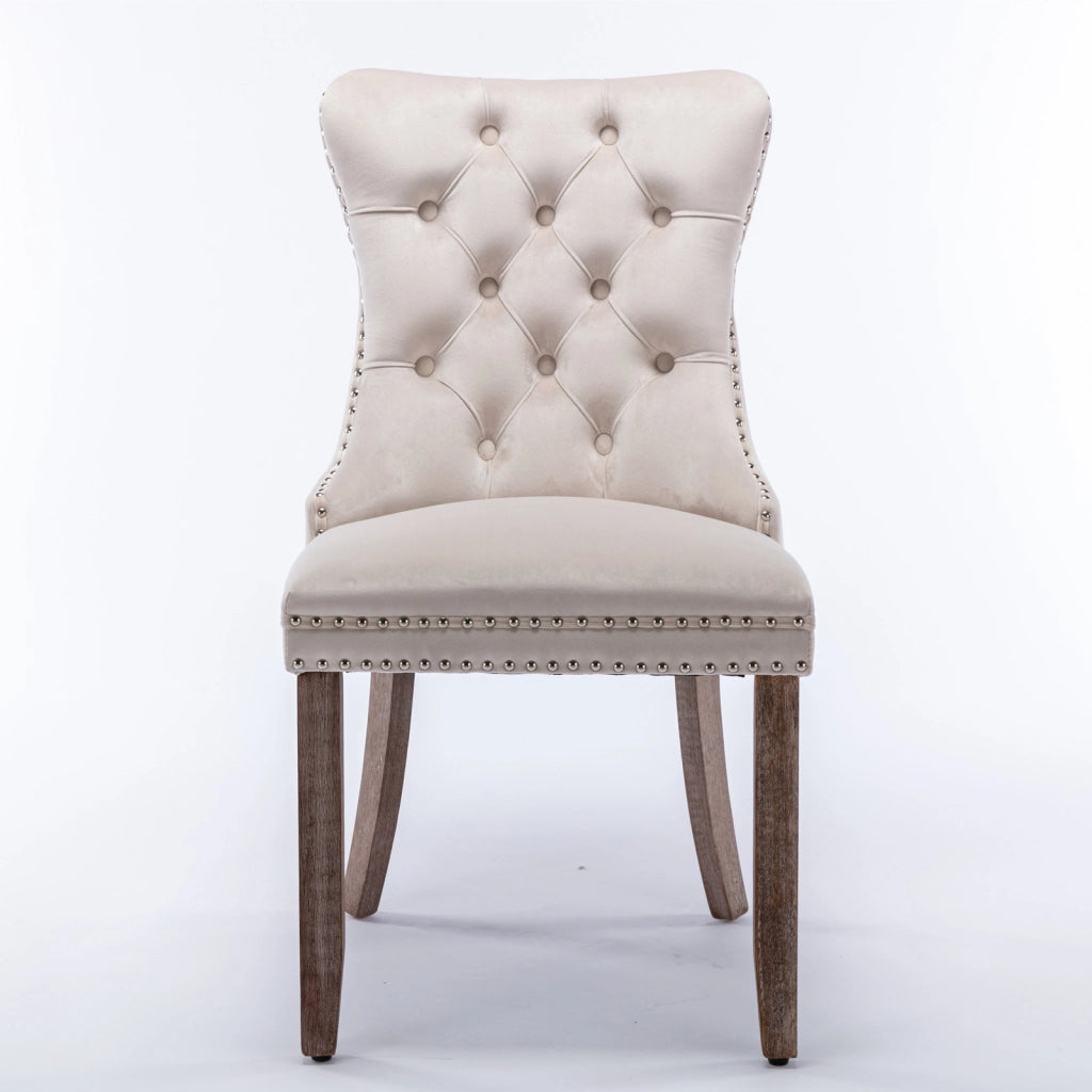 Nikki Collection - Set di 2 sedie da pranzo moderne e di alta gamma in legno massello trapuntato con rivestimento in velluto e gambe in legno con borc