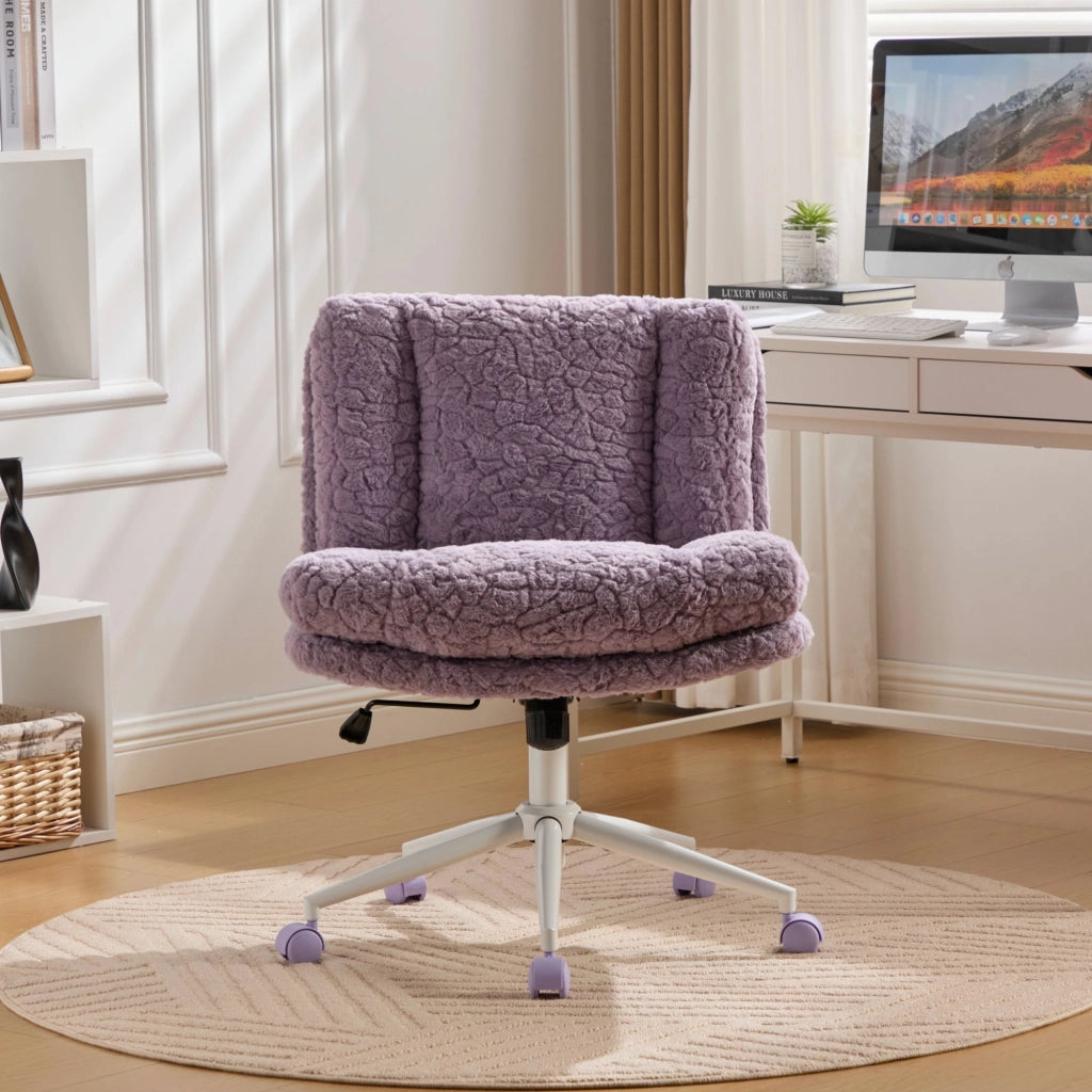 Poltrona Girevole da Ufficio ¨C MINIMAL ¨C Velluto Viola, Braccioli, Base in Metallo