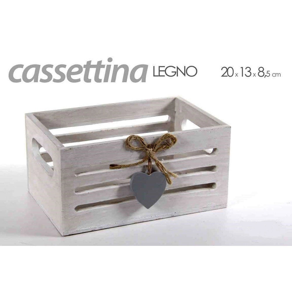 Trade Shop - Cassettina Porta Oggetti In Legno Con Manici Decoro Cuore 20x13x8,5 Cm 738258 -