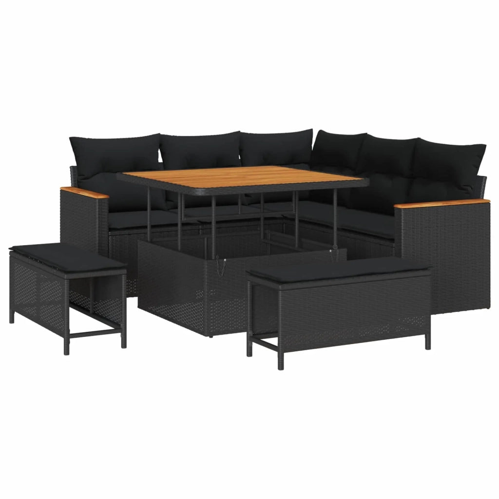Set Divano da Giardino con cuscino 8 pcs Nero Poly Rattan