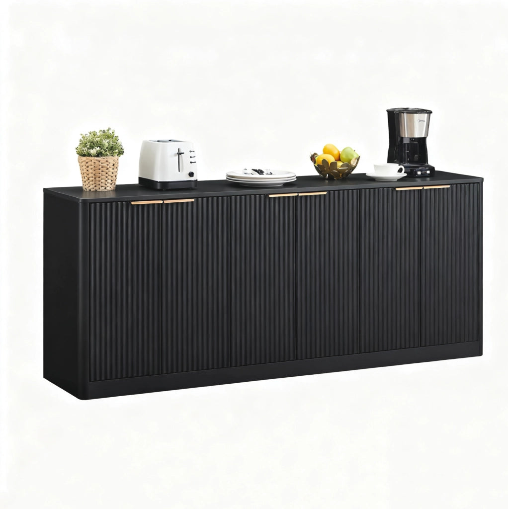 Credenza moderna 170 cm con design ondulato; 6 ante; in MDF nero