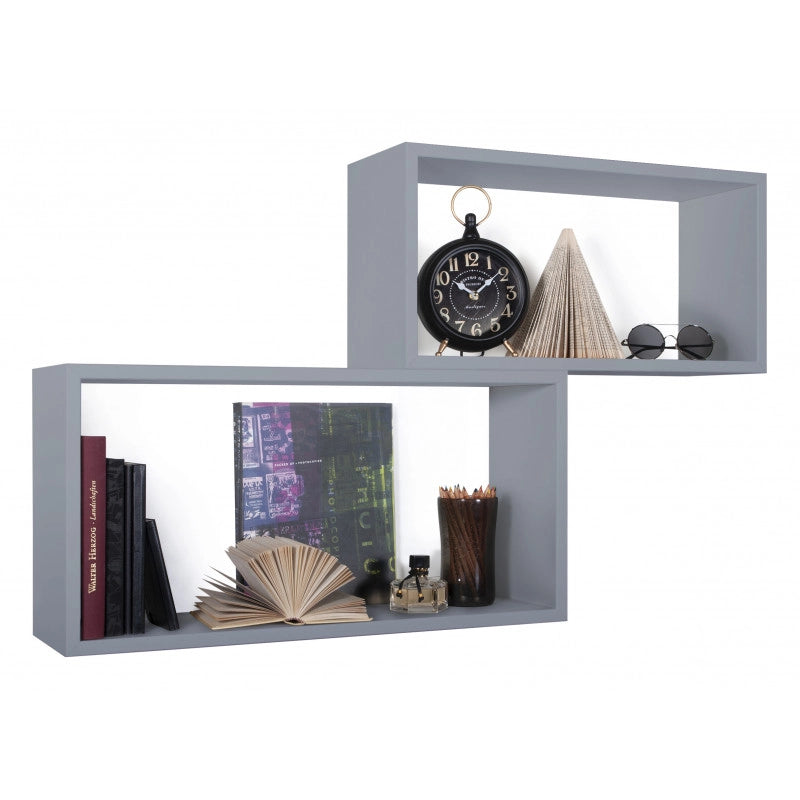 Set di 2 Mensole da Muro, Pensile Bagno, Mensola da Parete, Scaffale da Parete, Grigio, 70x35 p20 cm e 60x30 p20 cm - Bis Rettangolo Bislungo