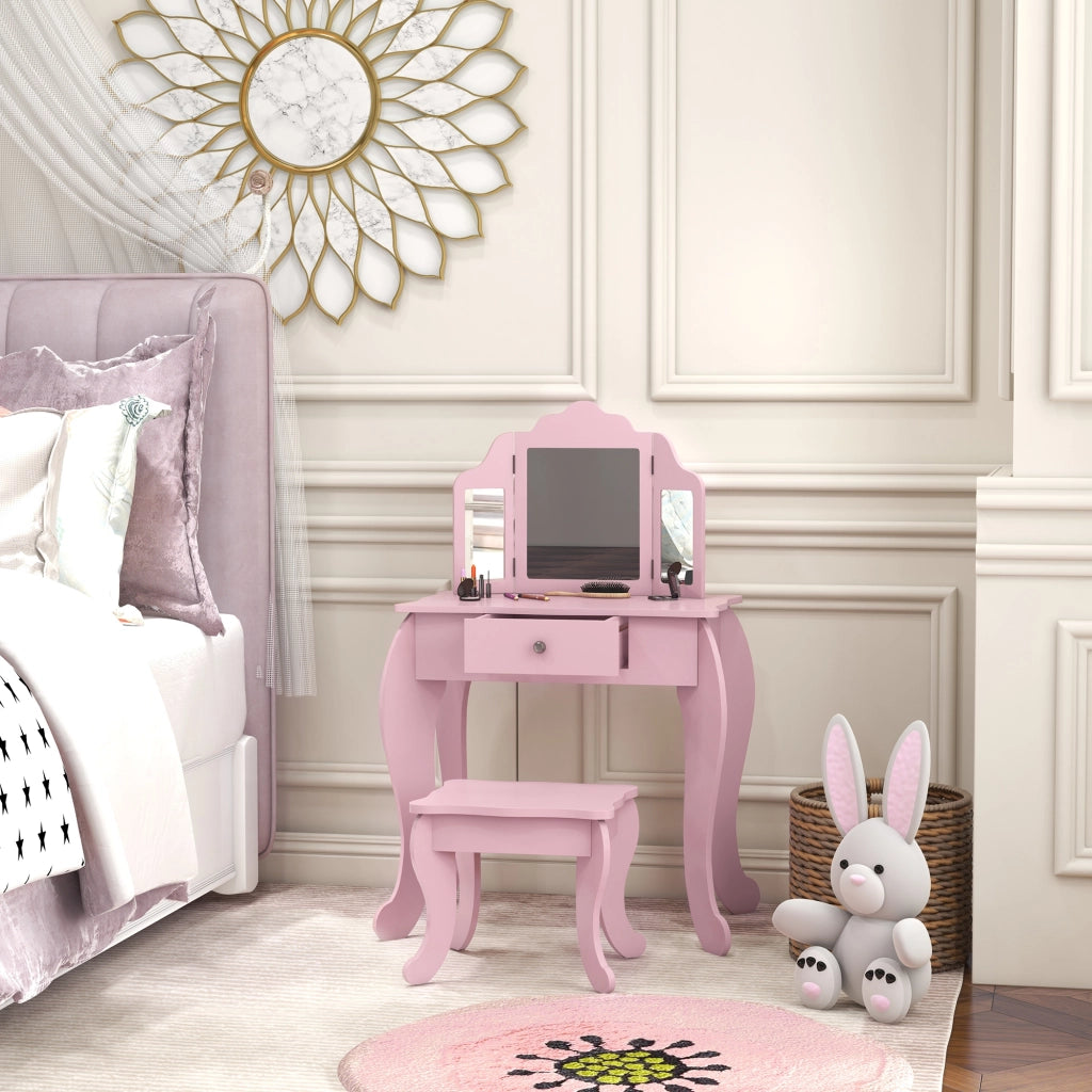 Tocador per bambini con cassetto e specchio regolabile ¨C zephmum ¨C rosa 3-6 anni