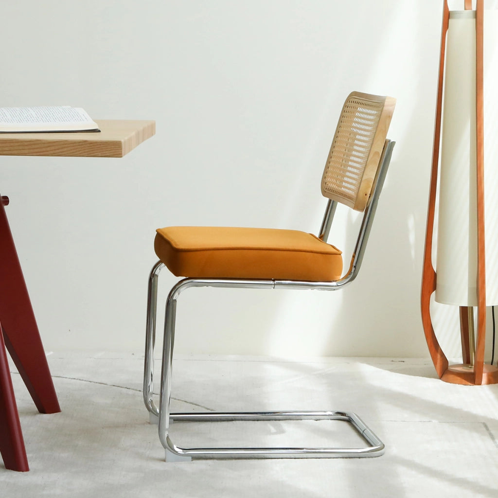 Sedia da pranzo set da 2 - Sedia in velluto e rattan con gambe cromate – Design Mid-Century Modern ispirato a Breuer – Sedia imbottita ideale per soggiorno, cucina e altri ambienti