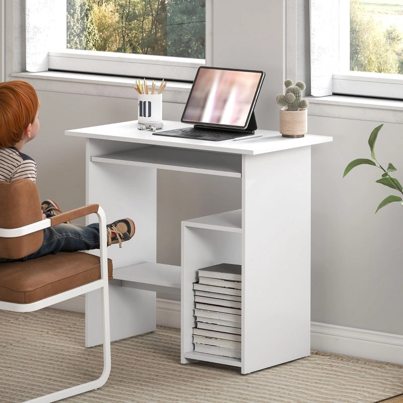 Scrivania, 80 x 45 cm, scrivania per computer, scrivania da ufficio con vassoio per tastiera, vani a giorno e superfici di appoggio, in truciolato,