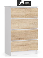 Cassettiera AKORD K60 Cassettiera Bianca 60 cm 4 cassetti inserto frontale Sonoma Quercia 60x40x99 cm
