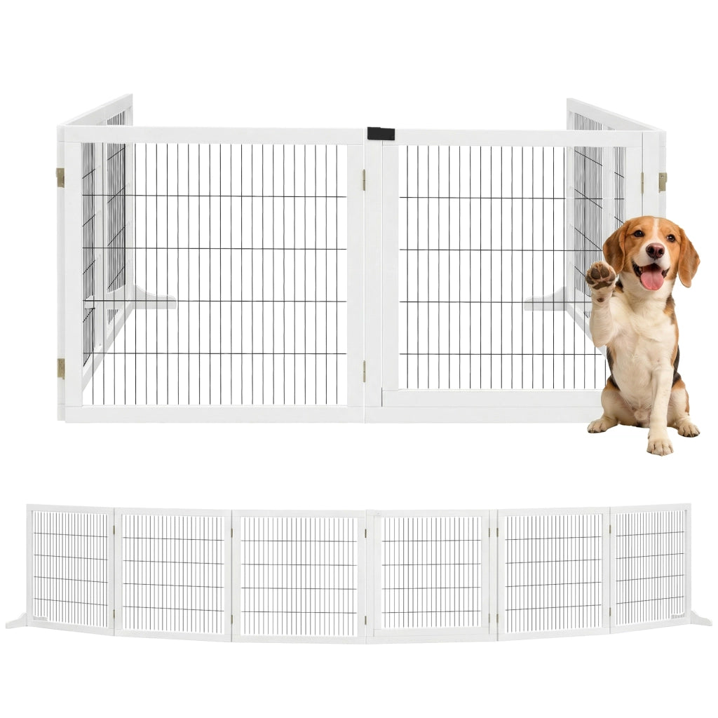 Recinto per Cani Pieghevole a 6 Pannelli ¨C Xylo ¨C Legno e Acciaio, 432x36x70 cm, Bianco