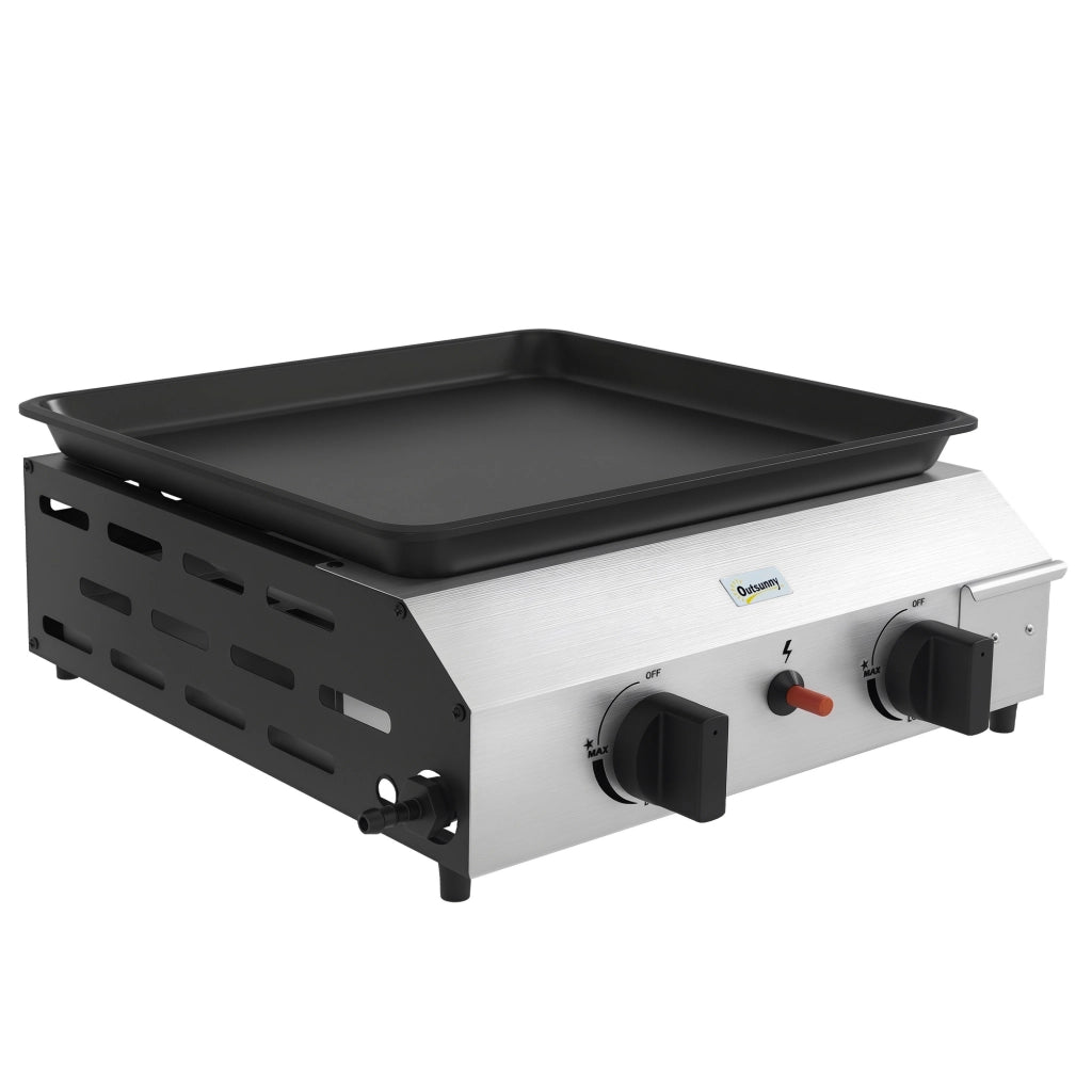 Piastra a gas in acciaio inox smaltato 2 bruciatori 4,8 kW antiaderente 40x34 cm - Xylo