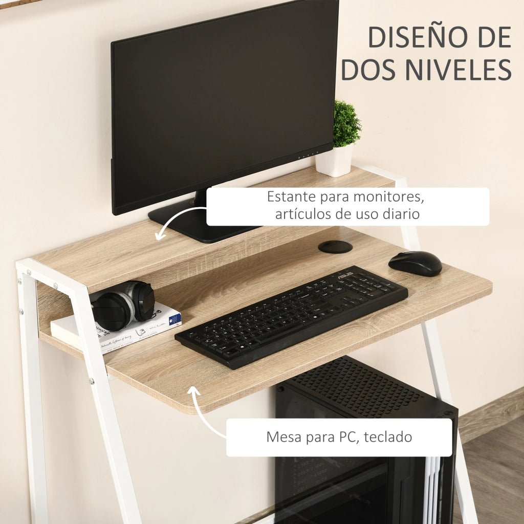 Scrivania Computer Moderna ¨C Xylo ¨C Legno Rovere Piano 84x45x85cm Metallo Ufficio