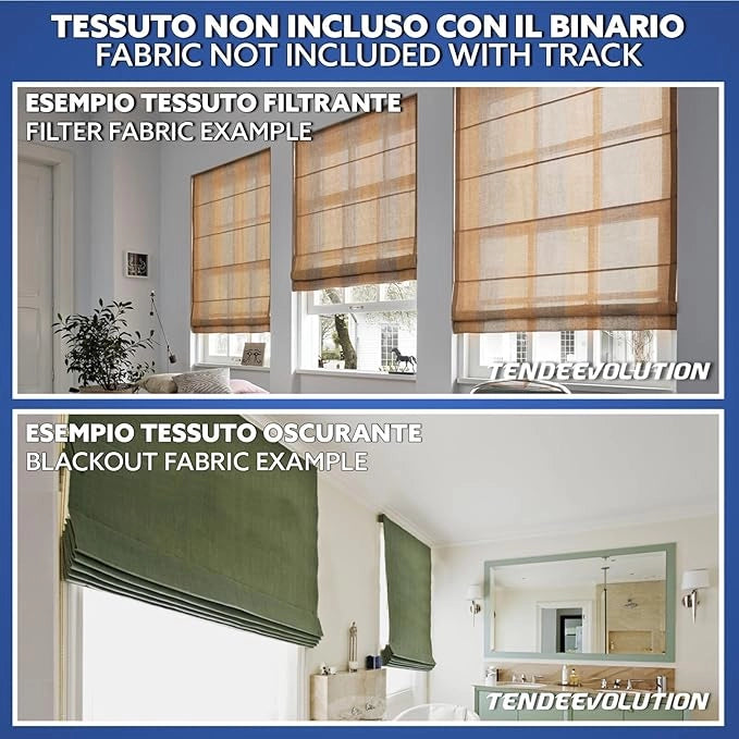Binario Tenda a Pacchetto 4 Calate con cassone, Bastone Attacco Parete/Soffitto, Binario in Alluminio Bianco Lunghezza 100 CM Comando a sinistra