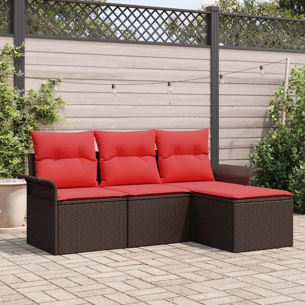 Set Divano da Giardino con cuscino 4 pcs Marrone polyrattan 3353983