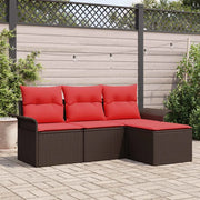 Set Divano da Giardino con cuscino 4 pcs Marrone polyrattan 3353983