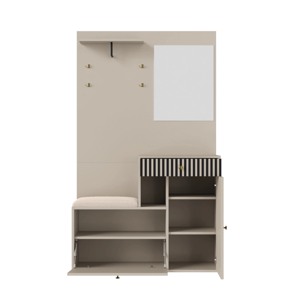 Mobile da ingresso 110x37x185.5 cm con specchio e seduta imbottita in MDF