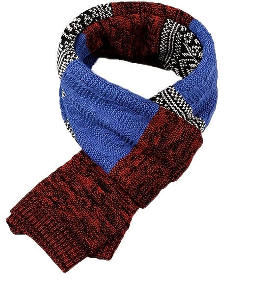 Sfida invernale per uomo, sciarpa geruita, sciarpa calda e informale, sciarpa a maglia patchwork, sciarpa acrilica.