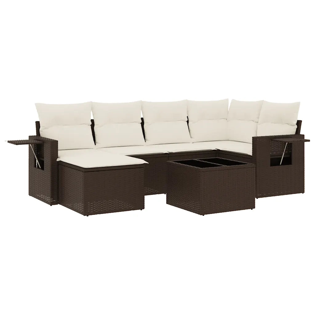 Set Divani da Giardino 7 pz con Cuscini Marrone in Polyrattan 3252810