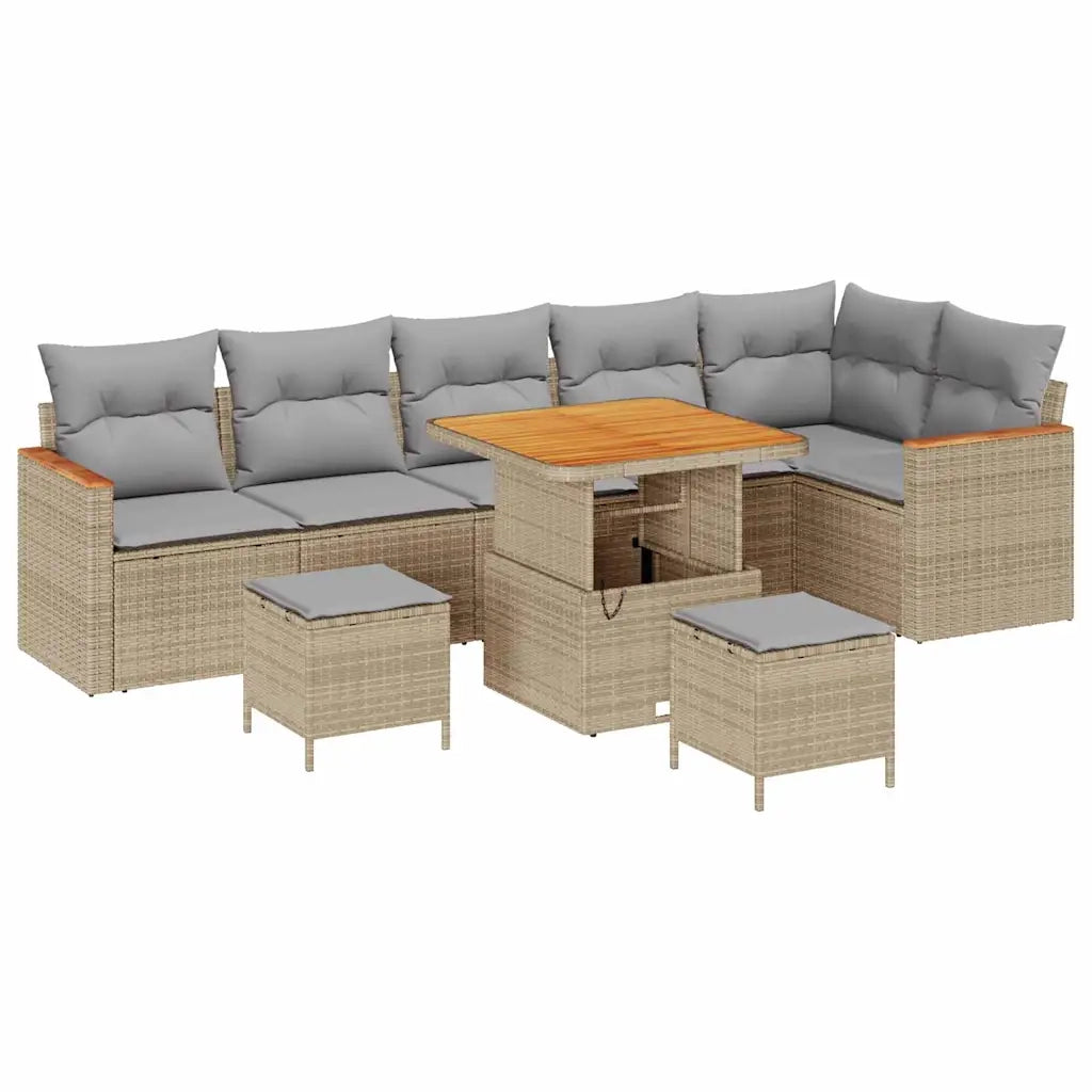 Set Divano da Giardino con cuscino 9 pcs Beige Poly Rattan