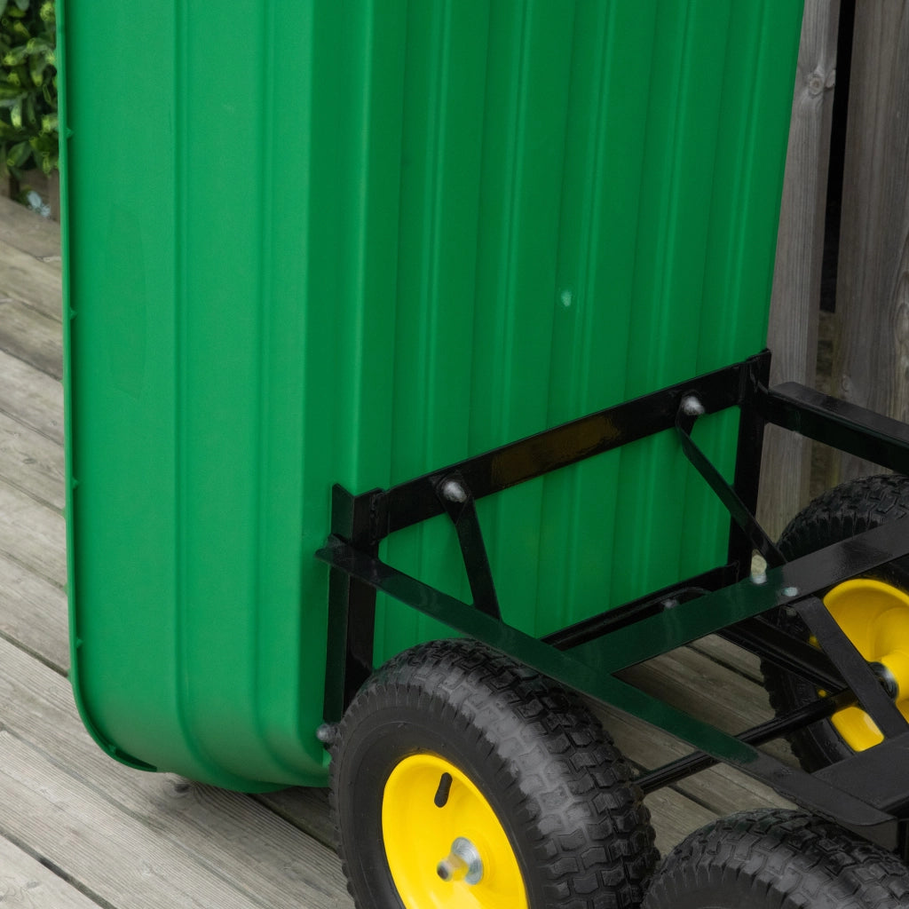 Carrello da Giardino 125L in Acciaio e PP con Vasca ribaltabile e Maniglia, 118x58x102 cm, Verde